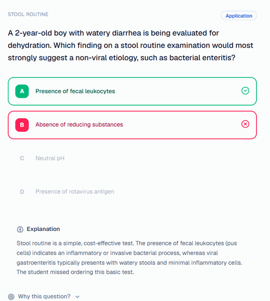 Real reinforcement question generated from a missed investigation, with the answer revealed and explained